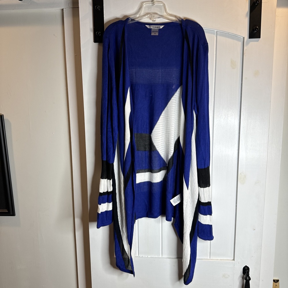 Nygard Asymmetrical Open Front Slouchy Cardigan Sweater Waffle Knit Sz. 1x Blue